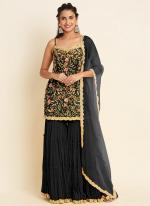 Faux Georgette Black Wedding Wear Sequins Work Sharara Suit